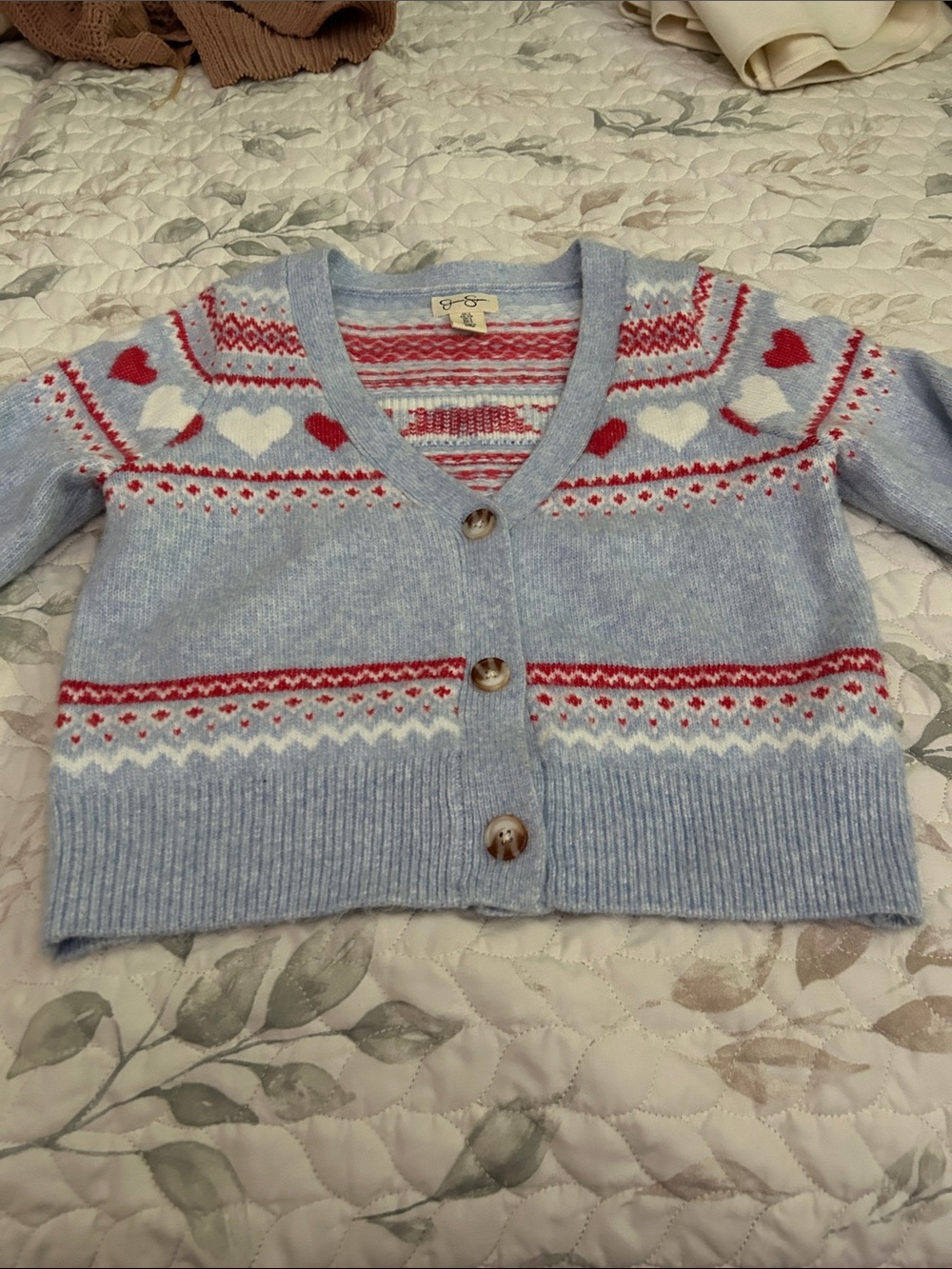Jessica Simpson Light Blue Heart Fair Isle Cardigan